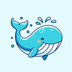 Cute funny sperm whale in cartoon style. flat vector illustration isolated on white background whale