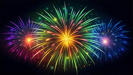 Fototapeta premium Colorful fireworks display on dark background illustration for festive celebrations