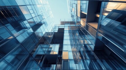 Fototapeta premium Low angle view of modern glass building.