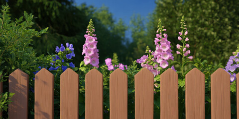 Fototapeta premium Wall flower blooming against a wooden fence wallpaper garden colorful outdoor daylight nature