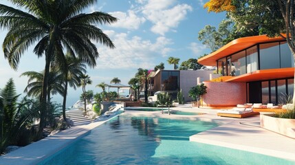 Fototapeta premium Luxury oceanfront villas with infinity pool.