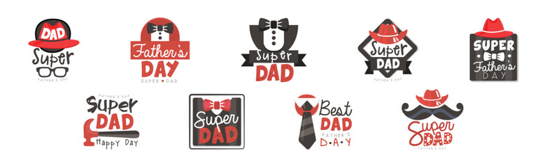 Happy Fathers Day and Best Dad Sticker Design Vector Set
