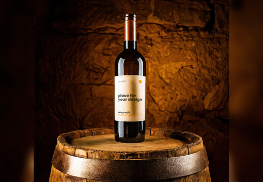 Wine stand on Barrel Label Mockup 02