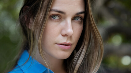 Obraz premium Closeup Portrait of a Woman with Blue Eyes