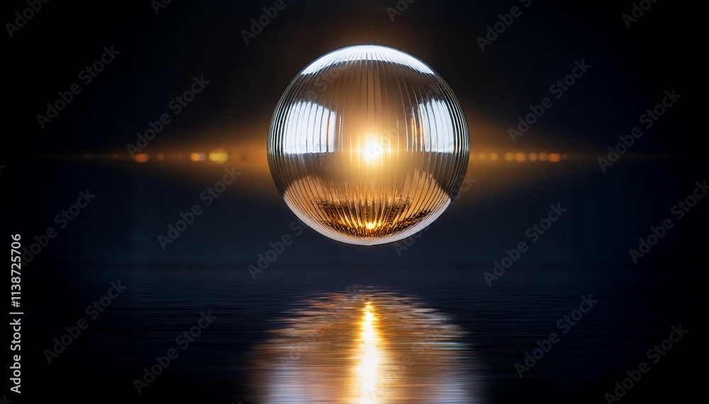 Wall mural a glowing metal orb suspended in mid air above a reflective surface