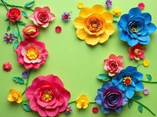 Backdrop of colorful paper roses displayed in a vibrant arrangement, colorful, decoration, craft