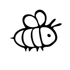 A simple black and white bee icon with rounded shapes and clean lines. Perfect for logos, app designs, kids projects, and coloring pages