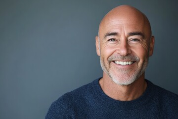Obraz premium Portrait of middle age bald man on grey background