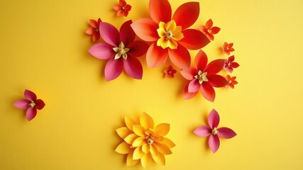 Naklejka premium Colorful paper roses arranged as a backdrop, decor, art and craft, paper flowers