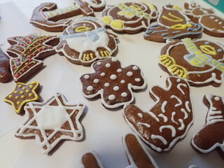 traditional christmass gingerbreads in various shapes