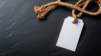 White name tag with lanyard on black surface offers space for identification or personalization in professional settings