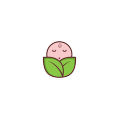 baby leaf logo, nature baby logo, cute baby leaves logo