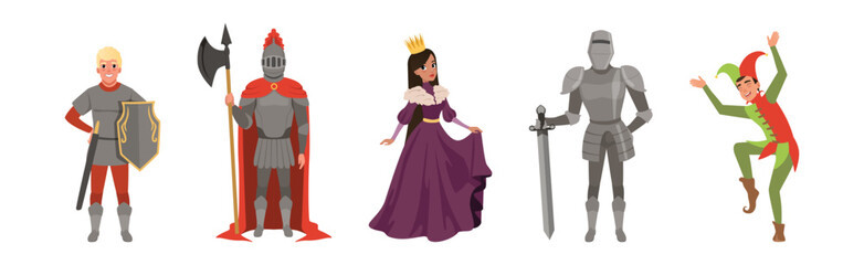 Medieval People Character from European Middle Ages Historic Period Vector Set