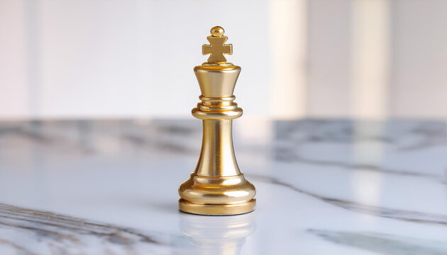 Gold chess piece on white marble table.