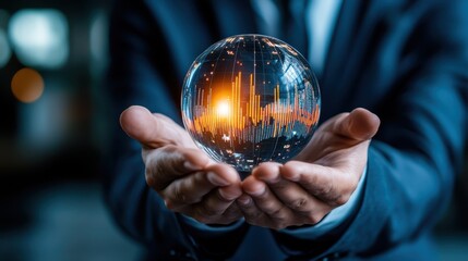 Fototapeta premium Office worker using a fortune telling ball against financial charts to forecast business trends