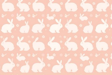 Pink Pastel Bunny Pattern: A charming and whimsical seamless pattern featuring adorable white bunnies and delicate flowers on a soft pink background, perfect for spring or Easter designs. 