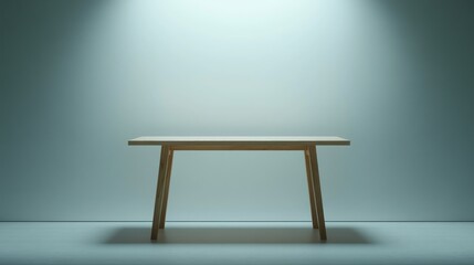 Minimalist wooden table centered spotlighted.
