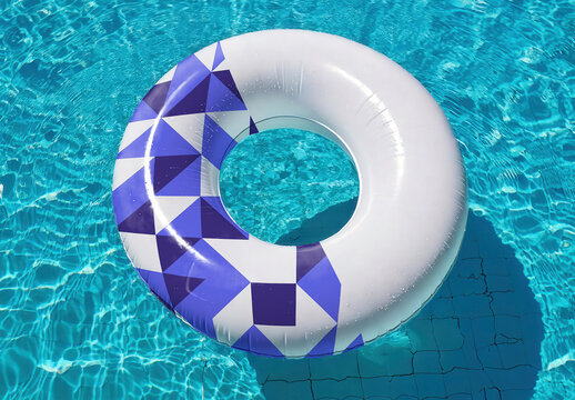 Donut Swim Life Ring Buoy Floating in Swimming Pool Mockup