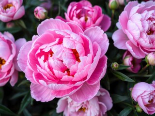 Pink peony flowers in full bloom creating a delicate and elegant background, pink, bloom