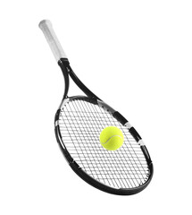 Tennis racket with ball isolated on white