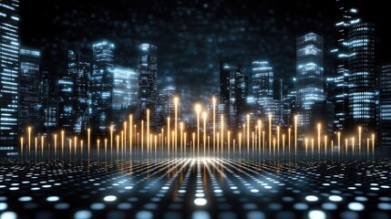 A vibrant green stock market chart features candlestick and bar graphs on a dark background, ideal for woven tapestry design