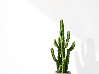 Realistic shadow effect of a cactus plant casting a shadow on a white background, white background, natural, effect