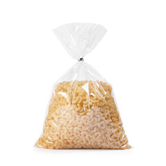 Plastic bag with pasta isolated on white