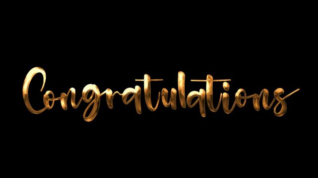 Congratulations Lettering  Gold Text Animated on black background. Ideal for celebratory designs, party invitations, graduation announcements, and event decorations with elegance.