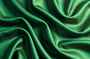 Obraz premium Green silk fabric background. Trendy fabric texture close up, elegant folds and soft sheen