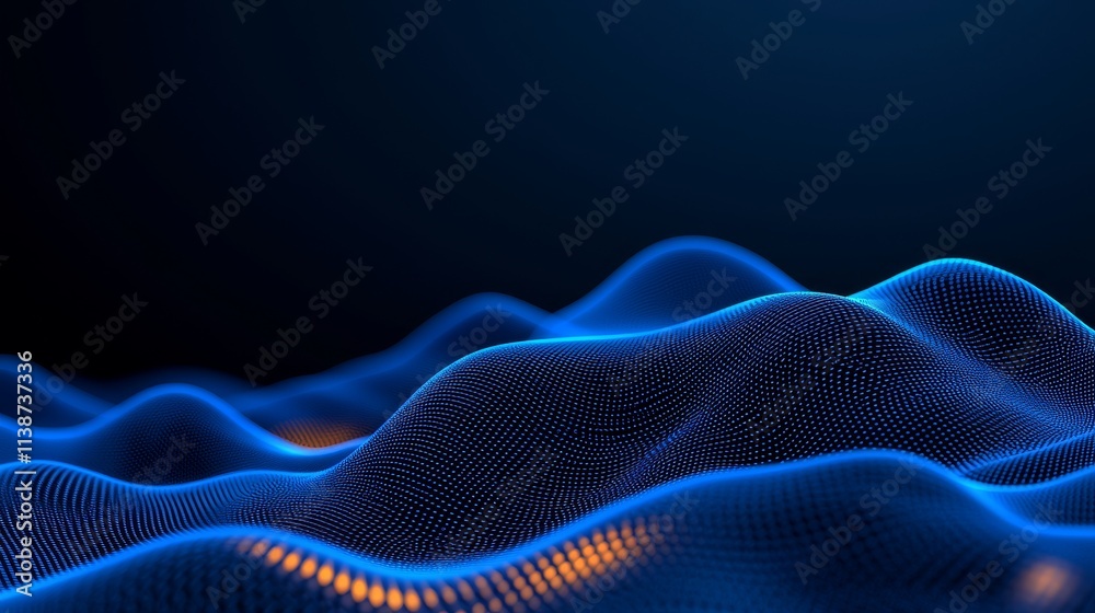 Poster a 3d digital matrix displaying a cascade of glowing green and blue binary digits.