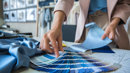 Fashion Designer Selecting Blue Color Swatches