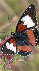 Obraz premium A vibrant butterfly perched on a flower, showcasing its colorful wings.