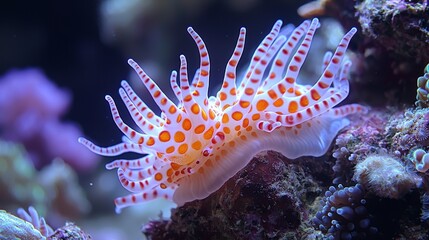 Obraz premium A vivid display of marine life with a colorful nudibranch on coral.
