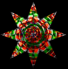 An octagonal star on a black background, similar to a token.round.
A multi-colored pointed octagonal star with a kaleidoscopic pattern.
