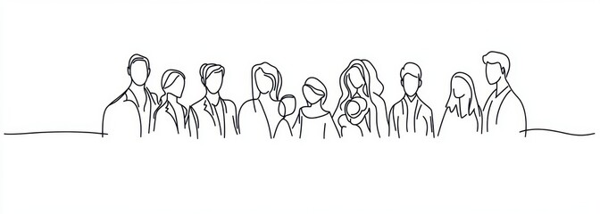 One line drawing of family members together, vector illustration with a simple, minimalistic style and a white background Generative AI