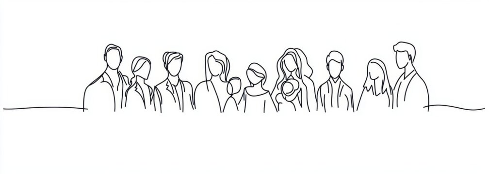 One line drawing of family members together, vector illustration with a simple, minimalistic style and a white background Generative AI