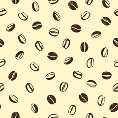 Seamless doodle coffee beans pattern. Hand drawn vector ilustration