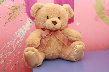 Beautiful teddy bears on a blue table