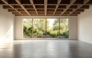 Obraz premium A spacious modern interior with an empty room, white walls, and a concrete floor