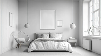 Bedroom interior drawing by pencil