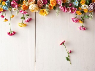 Vintage style artificial flower wall with a variety of colorful flowers creating a beautiful and textured backdrop for photography and events, photography, backdrop