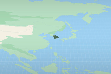 South Korea highlighted on a detailed map, geographic location of South Korea.