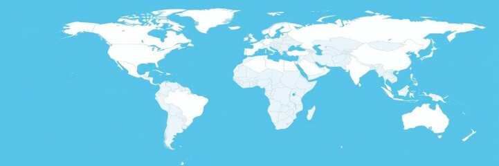 World political map in blue and white shades, with clear borders and labeling, geography, political map