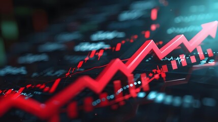 dynamic financial growth visualization with vibrant red arrow indicating success. generative ai