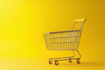 Empty shopping cart on yellow background
