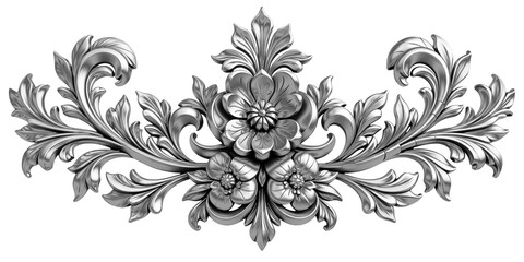 Fototapeta premium Silver Floral Ornament Baroque Design Intricate Decoration Decorative Element Vintage Ornament