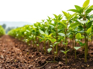 Coffee bean seedlings sprouting in a beautiful green natural background, symbolizing growth and nature, Growth Trees, eco-friendly, environment