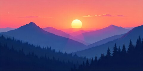 Colorful Mountain Sunset Silhouettes