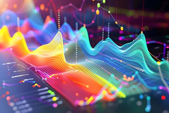vibrant and colorful infographic depicting data visualization in a digital landscape. generative ai