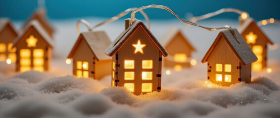 Delightful Miniature Wooden Houses Illuminate a Snowy Landscape With Warm Light